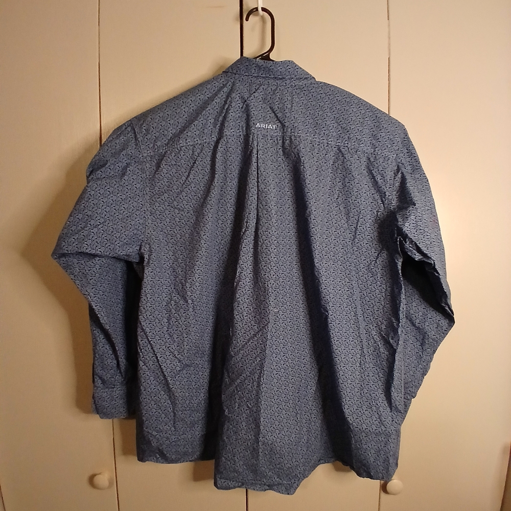 Ariat Blue Patterned Casual Button Down Shirt 2xl… - image 2